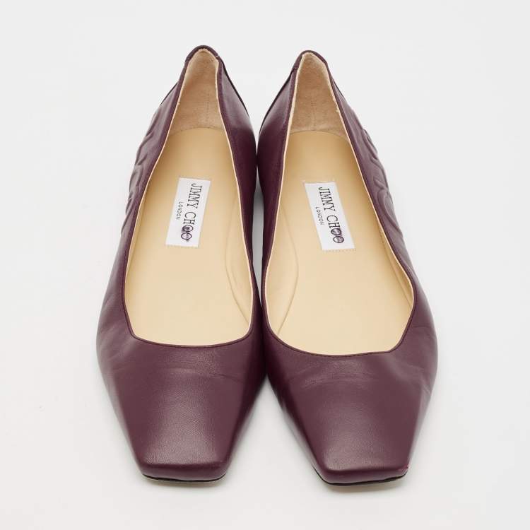 Pre Owned Jimmy Choo Burgundy Leather Ballet Flats Size 40