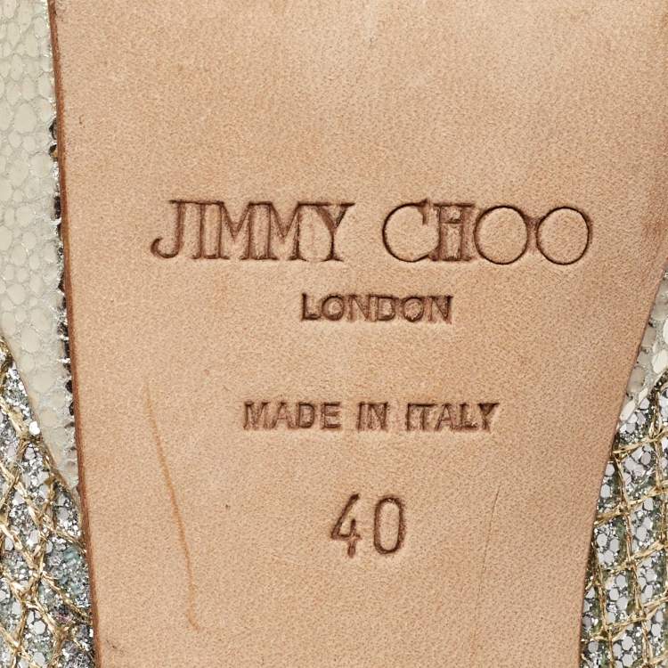Pre Owned Jimmy Choo Metallic Glitter Dahlia Peep Toe Platform Pumps Size 40