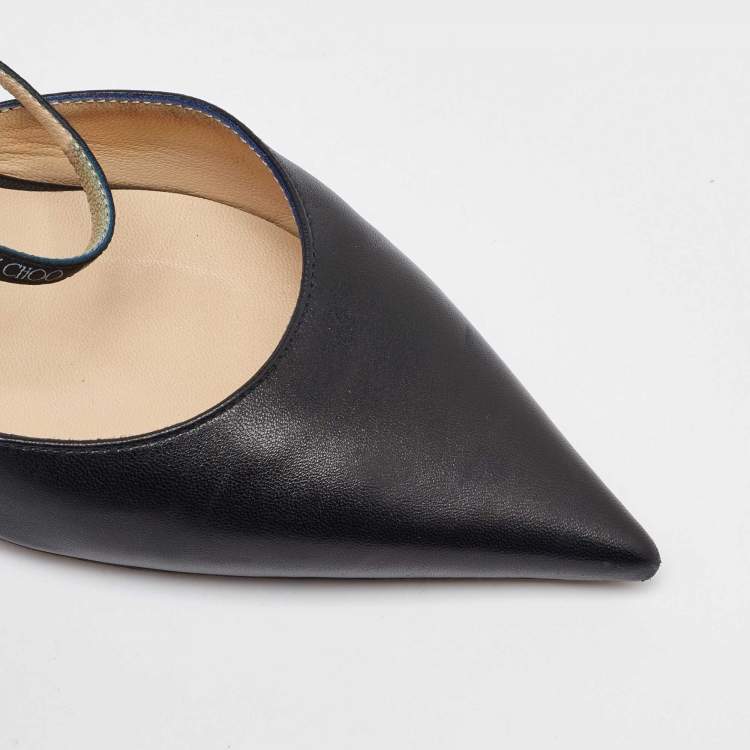 Pre Owned Jimmy Choo Black Leather Pointed Toe Ray Slingback Pumps Size 36.5