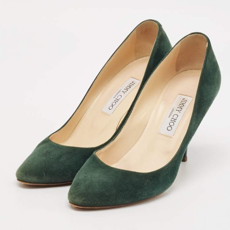 Pre Owned Jimmy Choo Dark Green Velvet Romy Pumps Size 39