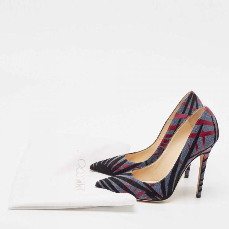 Pre Owned Jimmy Choo Multicolor Canvas Abel Pointed Toe Pumps Size 37.5