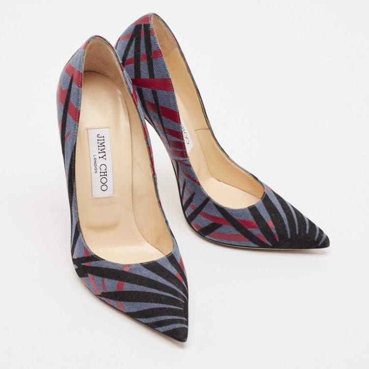 Pre Owned Jimmy Choo Multicolor Canvas Abel Pointed Toe Pumps Size 37.5