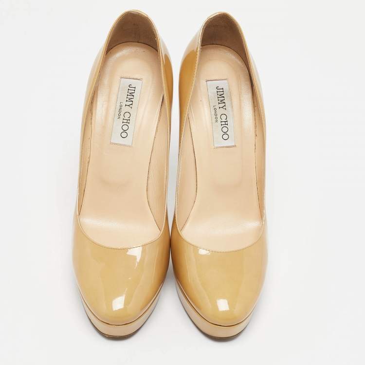 Pre Owned Jimmy Choo Beige Patent Leather Cosmic Platform Pumps Size 40
