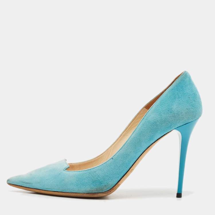 Pre Owned Jimmy Choo Blue Suede Avril Pumps Size 38.5