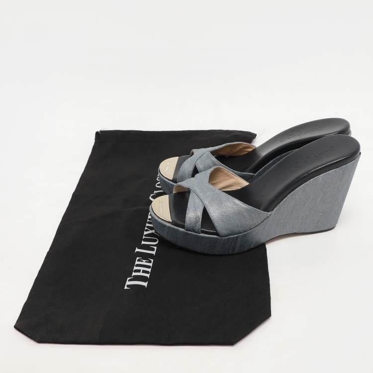 Pre Owned Jimmy Choo Blue Denim Prima Wedge Sandals Size 37.5