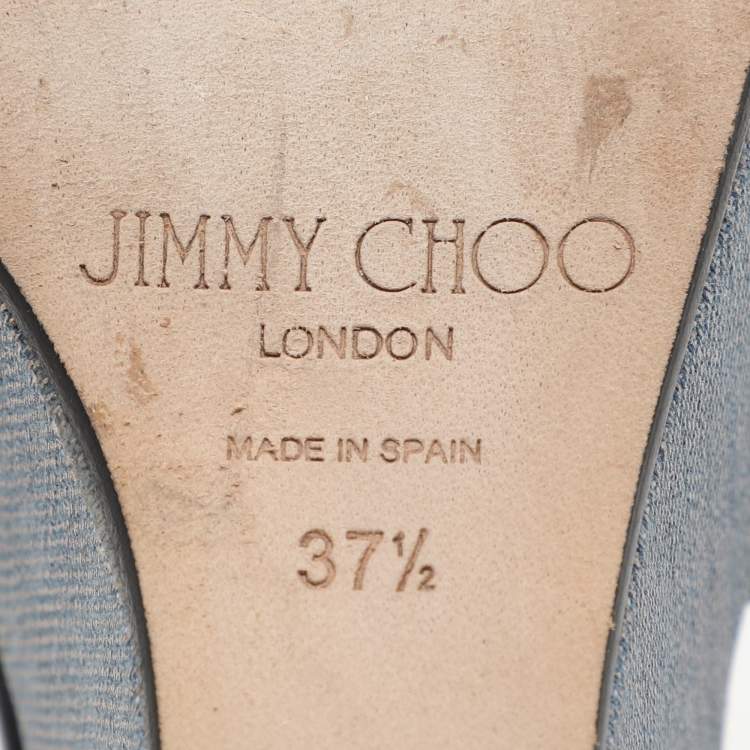 Pre Owned Jimmy Choo Blue Denim Prima Wedge Sandals Size 37.5