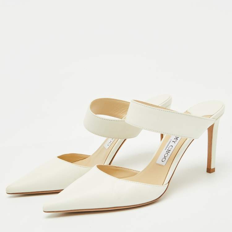 Pre Owned Jimmy Choo White Leather Pointed Toe Mules Size 36.5