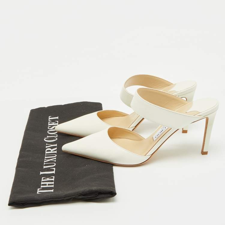 Pre Owned Jimmy Choo White Leather Pointed Toe Mules Size 36.5