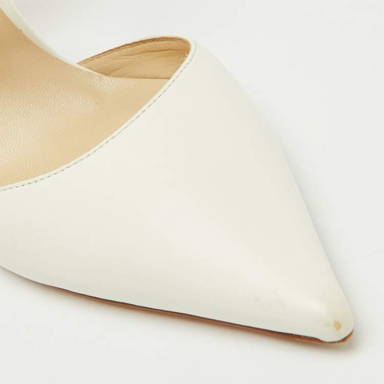 Pre Owned Jimmy Choo White Leather Pointed Toe Mules Size 36.5