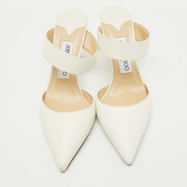 Pre Owned Jimmy Choo White Leather Pointed Toe Mules Size 36.5