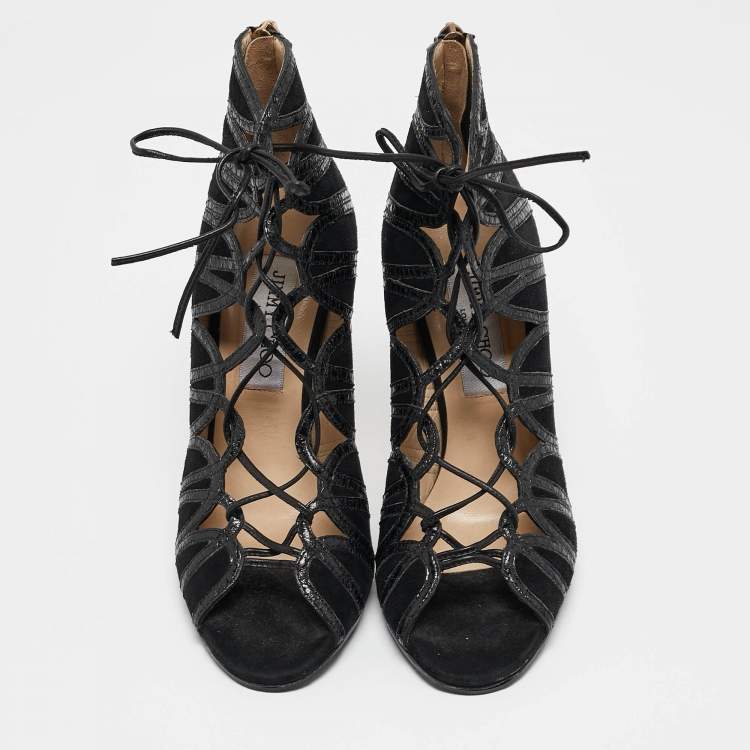 Pre Owned Jimmy Choo Black Python and Suede Lace Up Pumps 36.5