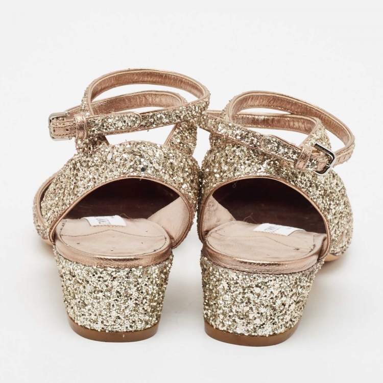 Pre Owned Jimmy Choo Metallic Glitter Micky Ankle Strap Sandals Size 37