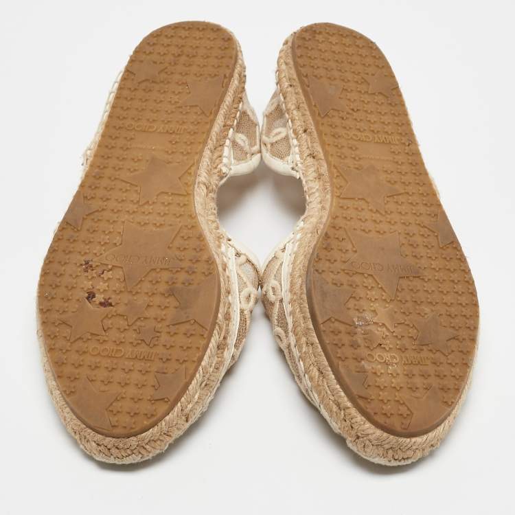 Pre Owned Jimmy Choo Cream Leather and Mesh Dreya Espadrille Flats Size 39