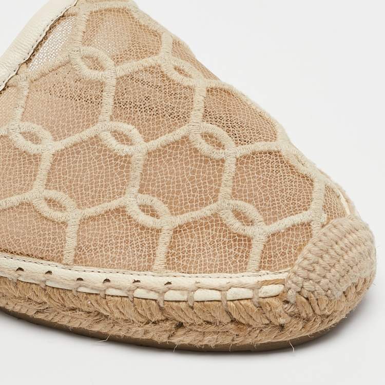 Pre Owned Jimmy Choo Cream Leather and Mesh Dreya Espadrille Flats Size 39