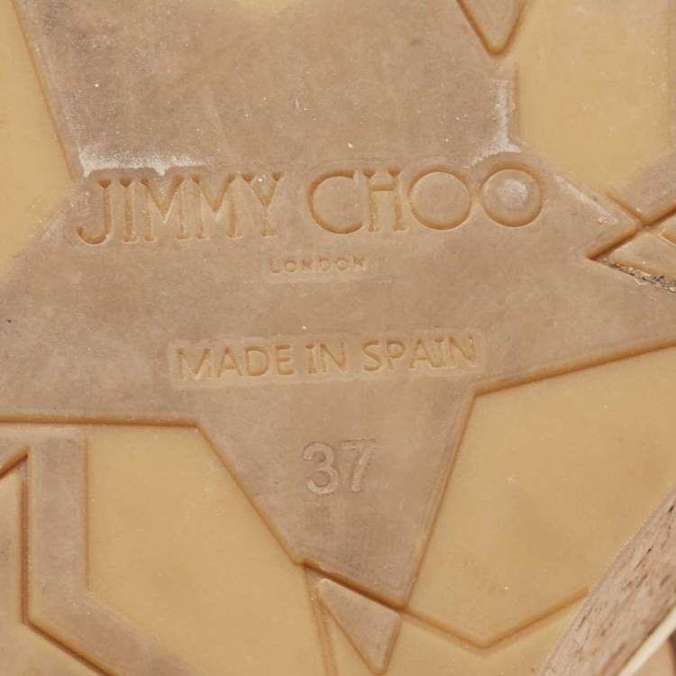 Pre Owned Jimmy Choo Metallic Gold Leather Cork Wedge Sandals Size 37