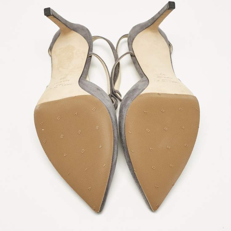 Pre Owned Jimmy Choo Grey Suede Sakeya 85 Slingback Pumps Size 39
