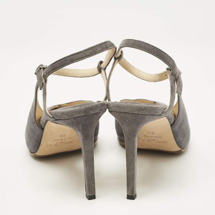 Pre Owned Jimmy Choo Grey Suede Sakeya 85 Slingback Pumps Size 39