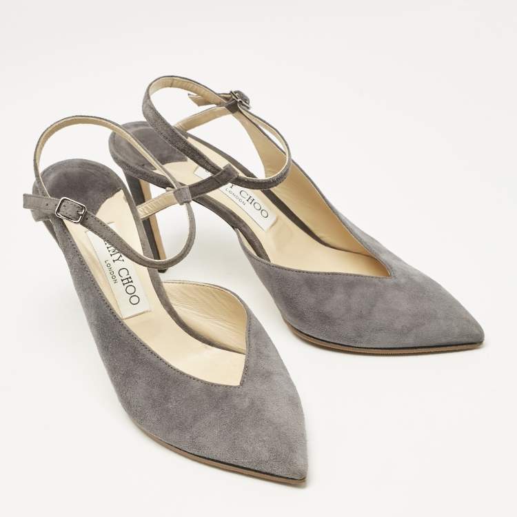 Pre Owned Jimmy Choo Grey Suede Sakeya 85 Slingback Pumps Size 39