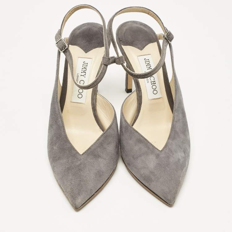 Pre Owned Jimmy Choo Grey Suede Sakeya 85 Slingback Pumps Size 39