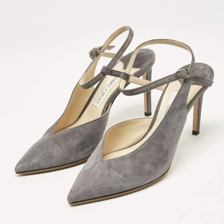 Pre Owned Jimmy Choo Grey Suede Sakeya 85 Slingback Pumps Size 39
