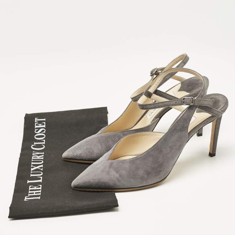 Pre Owned Jimmy Choo Grey Suede Sakeya 85 Slingback Pumps Size 39