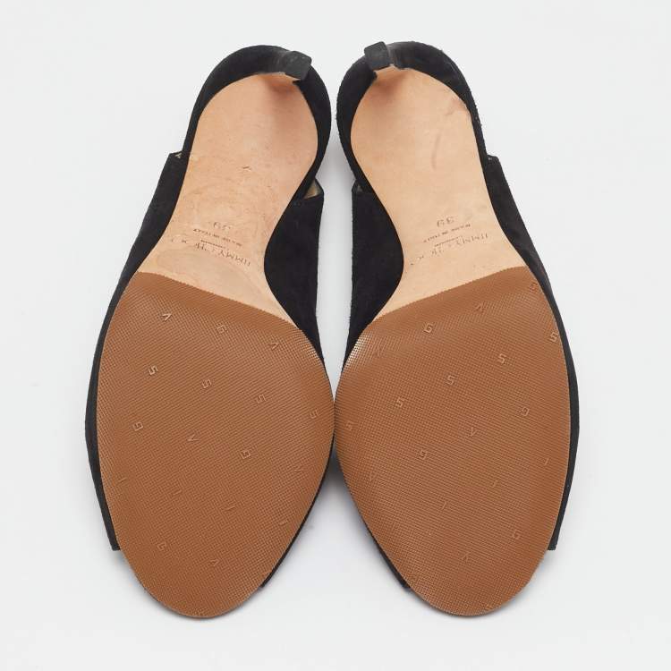 Pre Owned Jimmy Choo Black Suede Peep Toe Slingback Pumps Size 39