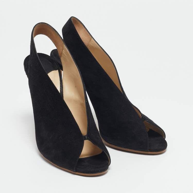 Pre Owned Jimmy Choo Black Suede Peep Toe Slingback Pumps Size 39