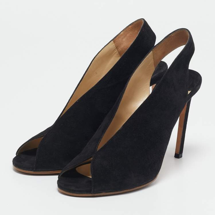 Pre Owned Jimmy Choo Black Suede Peep Toe Slingback Pumps Size 39