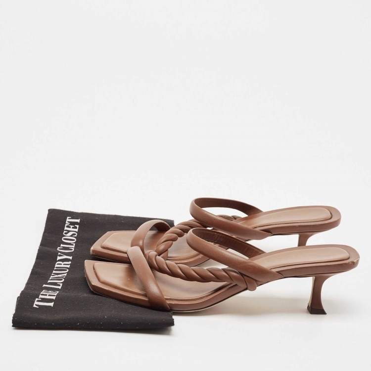 Pre Owned Jimmy Choo Brown Leather Diosa Braided Slide Sandals Size 42