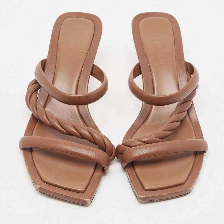 Pre Owned Jimmy Choo Brown Leather Diosa Braided Slide Sandals Size 42