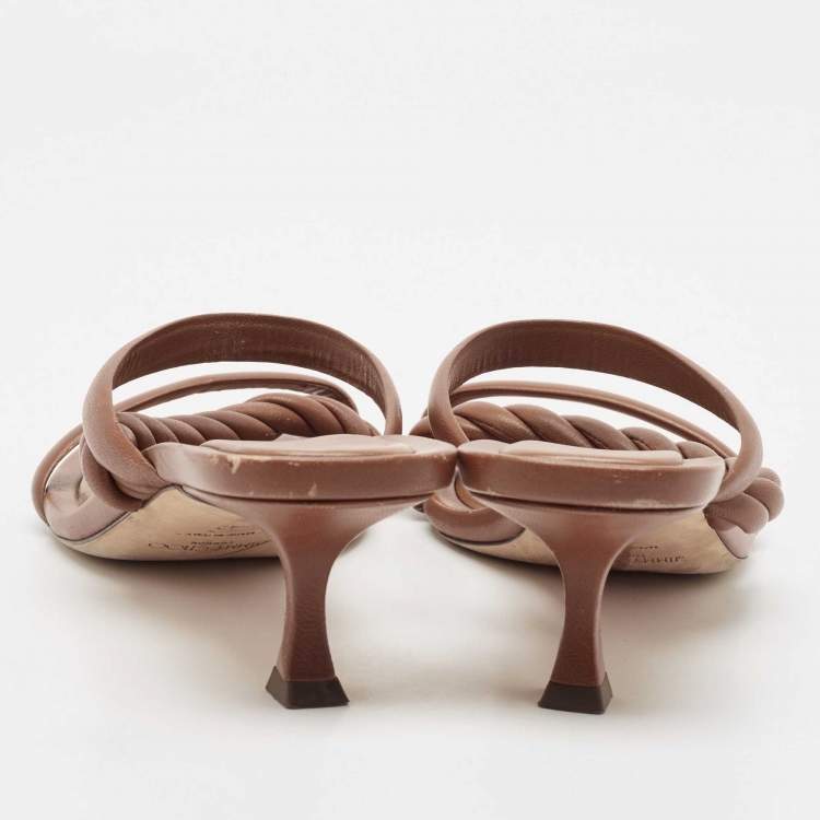 Pre Owned Jimmy Choo Brown Leather Diosa Braided Slide Sandals Size 42