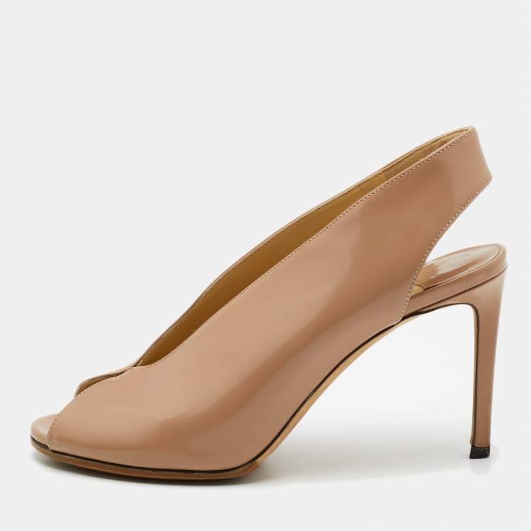 Pre Owned Jimmy Choo Beige Leather Shar Slingback Pumps Size 39