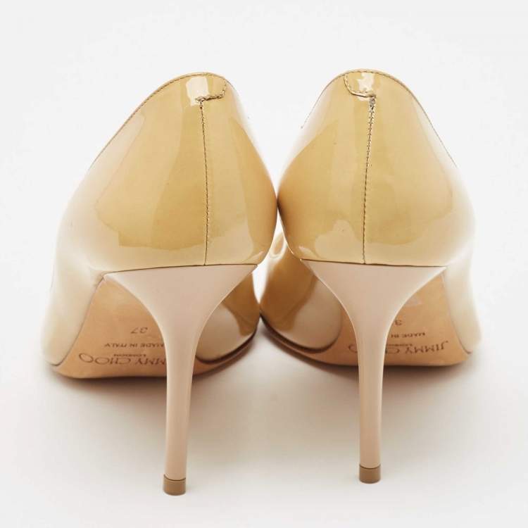 Pre Owned Jimmy Choo Beige Patent Leather Isabel Peep Toe Pumps Size 37
