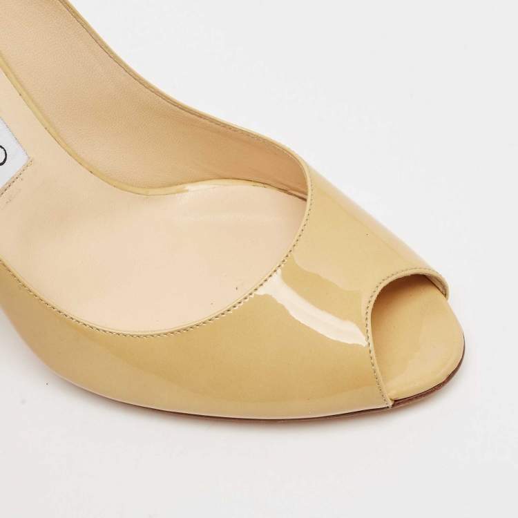 Pre Owned Jimmy Choo Beige Patent Leather Isabel Peep Toe Pumps Size 37