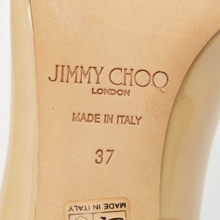 Pre Owned Jimmy Choo Beige Patent Leather Isabel Peep Toe Pumps Size 37
