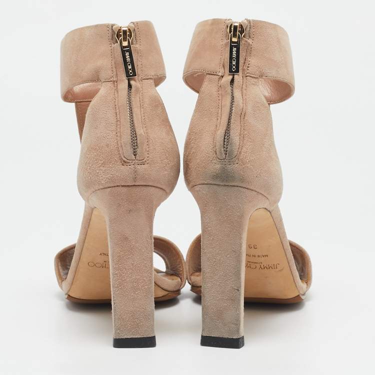 Pre Owned Jimmy Choo Beige Suede T Strap Sandals Size 39
