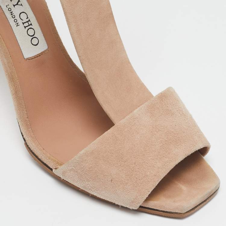Pre Owned Jimmy Choo Beige Suede T Strap Sandals Size 39