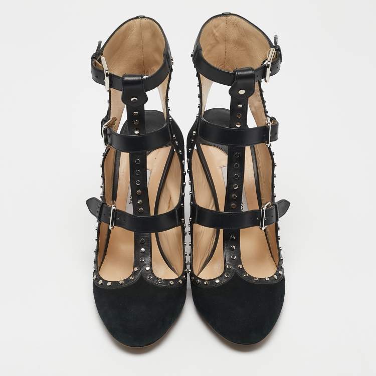 Pre Owned Jimmy Choo Black Suede and Leather Hensley Studded Pumps Size 40