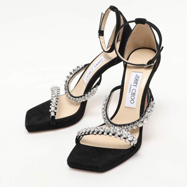 Pre Owned Jimmy Choo Black Suede Bing Ankle Strap Sandals Size 36