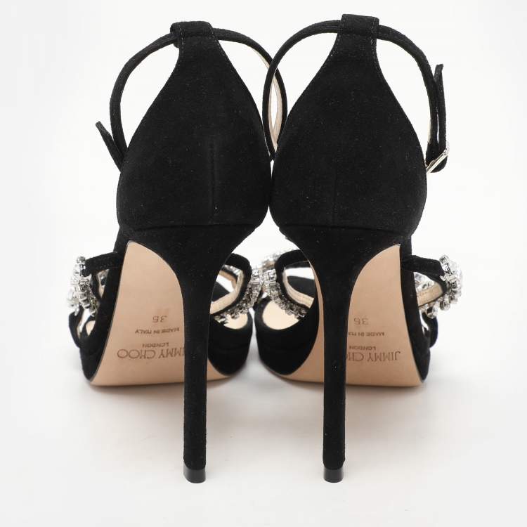 Pre Owned Jimmy Choo Black Suede Bing Ankle Strap Sandals Size 36