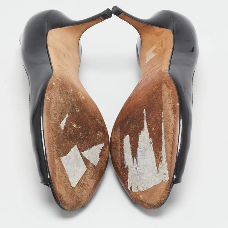 مملوكة مسبقًا Jimmy Choo Black Patent Leather Isabel Peep Toe Pumps Size 37