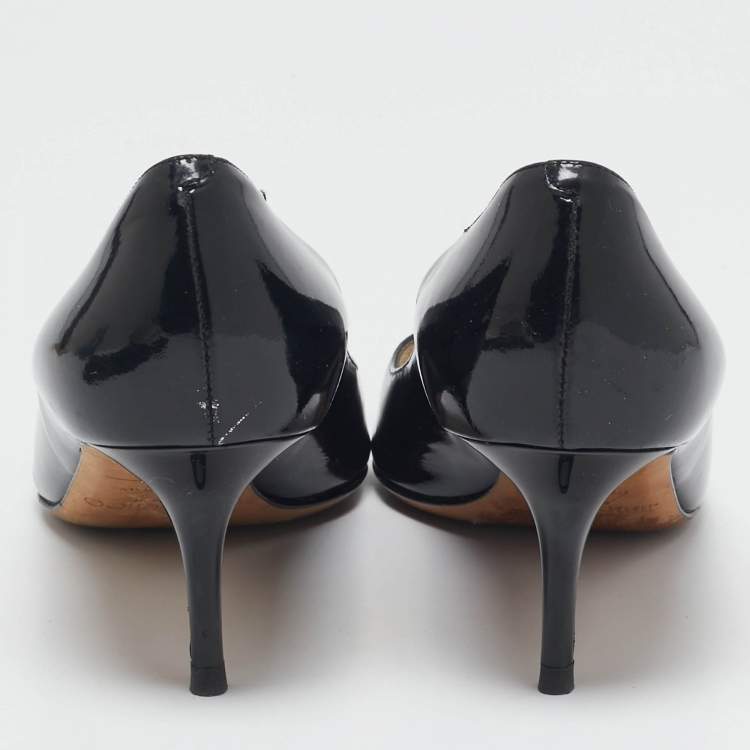 مملوكة مسبقًا Jimmy Choo Black Patent Leather Isabel Peep Toe Pumps Size 37