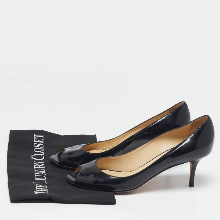 مملوكة مسبقًا Jimmy Choo Black Patent Leather Isabel Peep Toe Pumps Size 37
