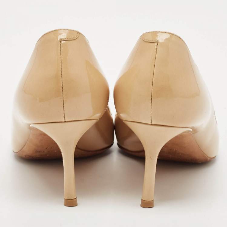 Pre Owned Jimmy Choo Beige Patent Leather Romy Pointed Toe Pumps Size 37