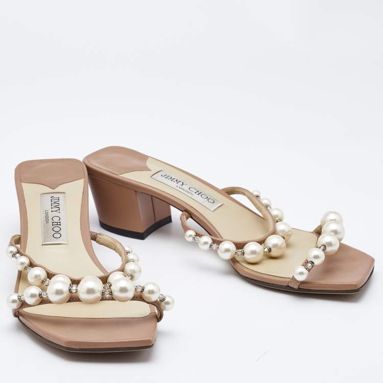 Pre Owned Jimmy Choo Beige Leather Amara Slide Sandals Size 38