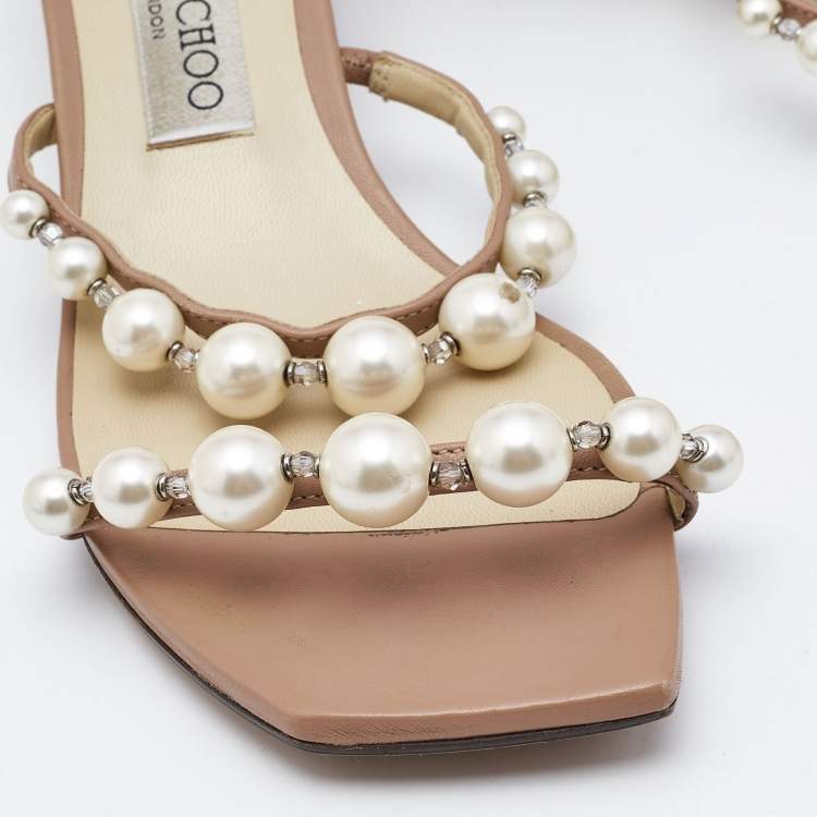 Pre Owned Jimmy Choo Beige Leather Amara Slide Sandals Size 38