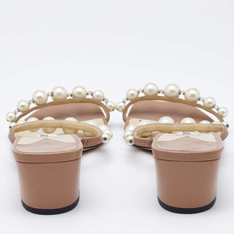 Pre Owned Jimmy Choo Beige Leather Amara Slide Sandals Size 38