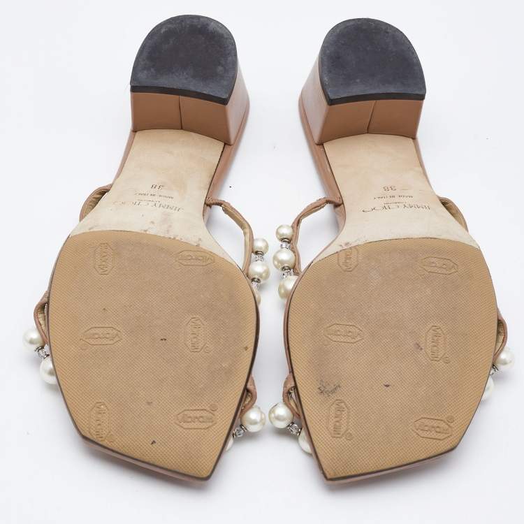 Pre Owned Jimmy Choo Beige Leather Amara Slide Sandals Size 38