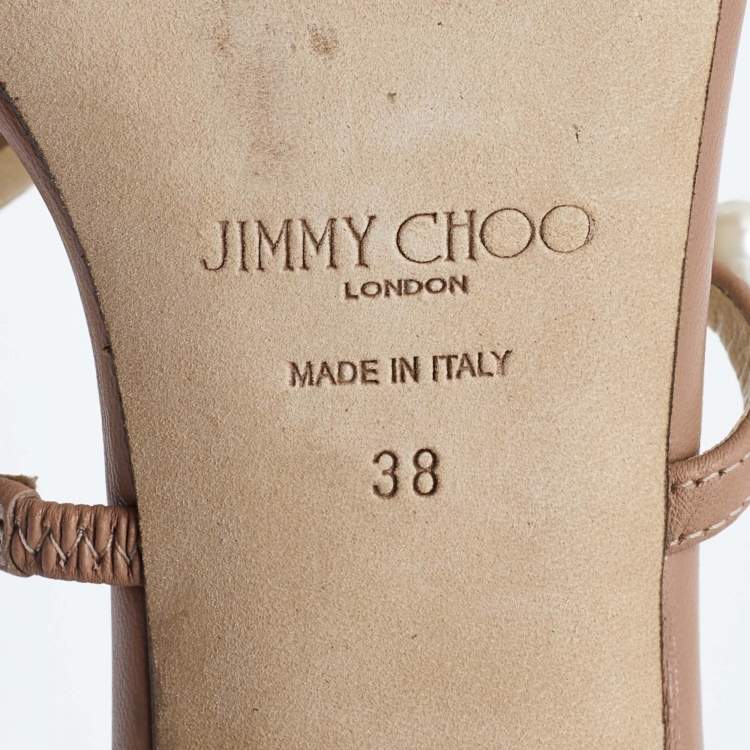 Pre Owned Jimmy Choo Beige Leather Amara Slide Sandals Size 38