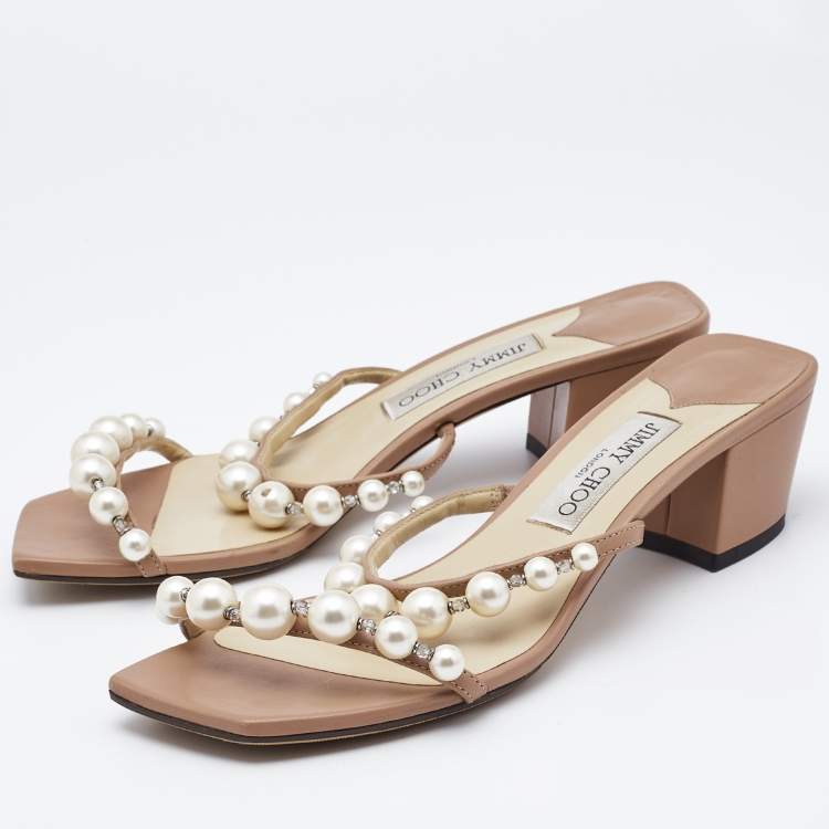 Pre Owned Jimmy Choo Beige Leather Amara Slide Sandals Size 38